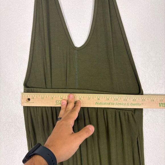 Imbodhi Women's Green Ribbed Halter Wide Leg Jumpsuit Size Large - Picture 10 of 11